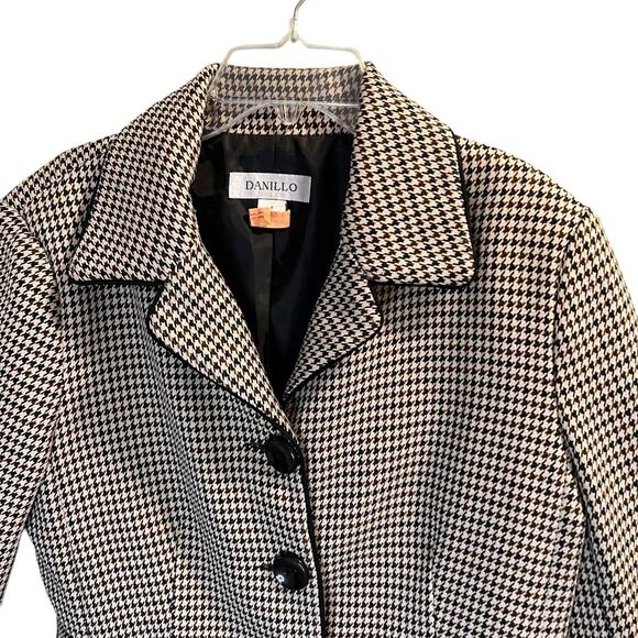 Danillo Women's Houndstooth Long Sleeve Blazer Jacket Sz 8 Black Brown Career - Picture 3 of 12